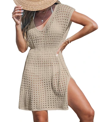 Cupshe Women's Neutral Open-Knit Cover-Up Beach Dress