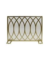 Minimalist Single Panel Fire Screen with Overlapping Lens Pattern, Gold