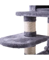 Streamdale Furniture Sturdy Cat Tree with Sisal Posts, Plush Perches, and Fun Pompoms