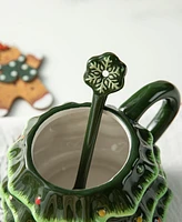 Glitzhome 6.5 H Christmas Ceramic Tree Mug with Lid and Spoon