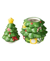 Glitzhome 3 Piece Dolomite Christmas Tree Cookie Jar Set