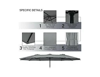 15 Feet Double-Sided Twin Patio Umbrella with Crank and Base