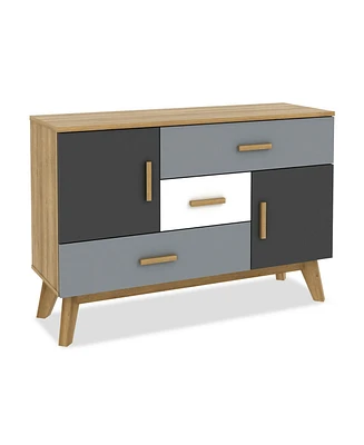 Slickblue Free-standing Storage Floor Cabinet with 2 Doors and 3 Drawers