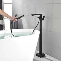 Matte Black Floor Mount Tub Filler with Hand Shower