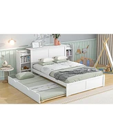 Streamdale Furniture Full Size Storage Platform Bed With Pull Out Shelves And Twin Size Trundle