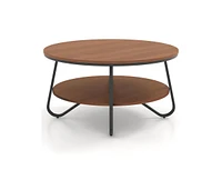 Slickblue 33.5" Round Coffee Table with Wood Grain Finish and Heavy-duty Metal Frame-Walnut