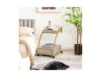 Modern 2-Tier Rolling End Table with Tray Top and Pull-Out Drawer-Grey