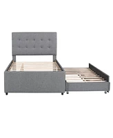 Simplie Fun Full Size Upholstered Platform Bed With Pull-Out Twin Size Trundle And 3 Drawers