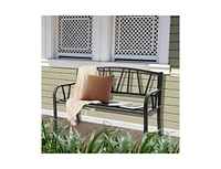 Slickblue Patio Garden Bench with Metal Frame and Slatted Seat-Black