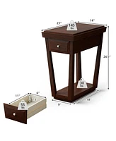 Slickblue 2-Tier Rubber Wood Classic End Table with Drawer and Shelf