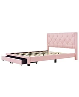 Simplie Fun Queen Size Storage Bed Linen Upholstered Platform Bed With Two Drawers - Pink