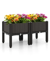 Slickblue 2 Set Elevated Plastic Raised Garden Bed Planter Kit for Flower Vegetable Grow-Brown