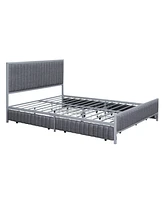 Simplie Fun Queen Size Metal Frame Upholstered Bed With 4 Drawers, Linen Fabric