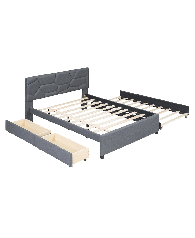 Simplie Fun Upholstered Platform Bed with Trundle and Drawers