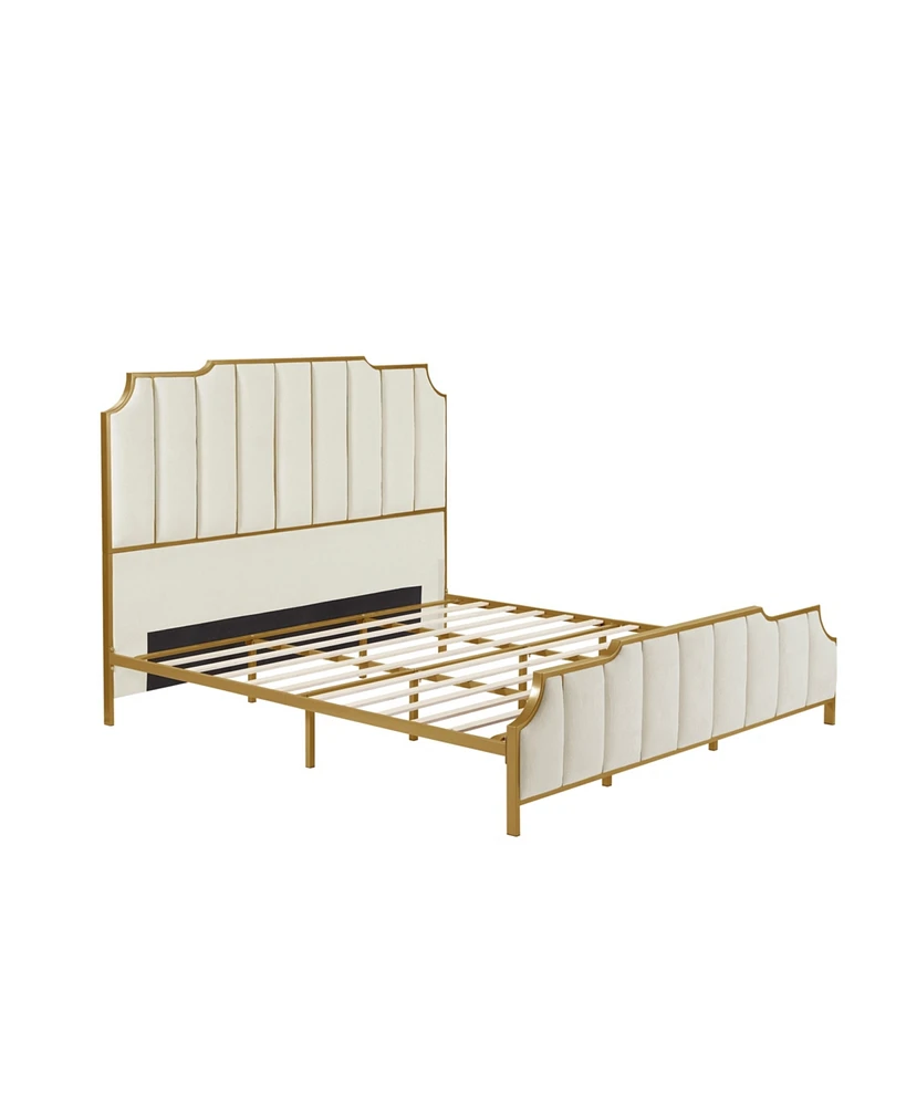 Simplie Fun Upholstered King Size Bed Frame, White Velvet