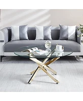 Simplie Fun Modern Round Tempered Glass Coffee Table With Chrome Legs