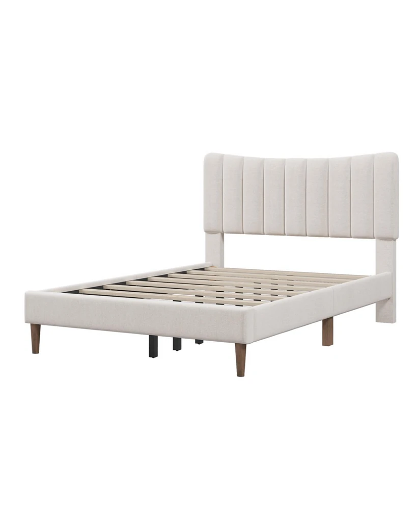 Simplie Fun Upholstered Platform Bed Frame With Vertical Channel Tufted Headboard, No Box Spring Needed