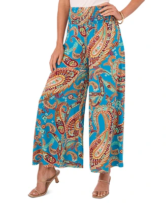 Vince Camuto Women's Paisley Smocked-Waist Wide-Leg Pants