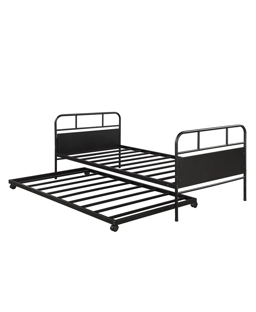 Streamdale Furniture Metal Daybed Platform Bed Frame With Trundle Built-In Casters, Twin Size