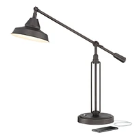 Franklin Iron Works Turnbuckle Rustic Farmhouse Desk Lamp 25" High with Usb Charging Port Oil Rubbed Bronze Led Adjustable Metal Shade for Bedroom Liv