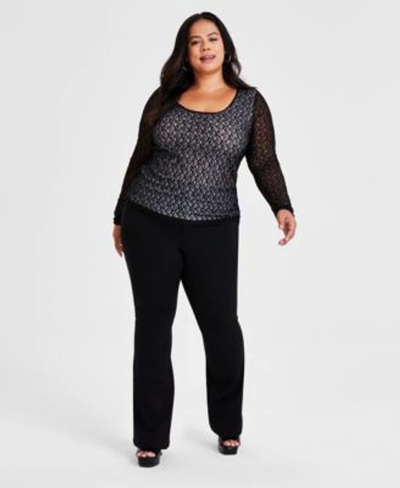 Bar Iii Trendy Plus Size Lace Scoop Neck Top Ponte Knit Flare Pants Created For Macys