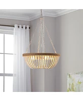 Bohemian style Wood Beaded Chandelier Oak White