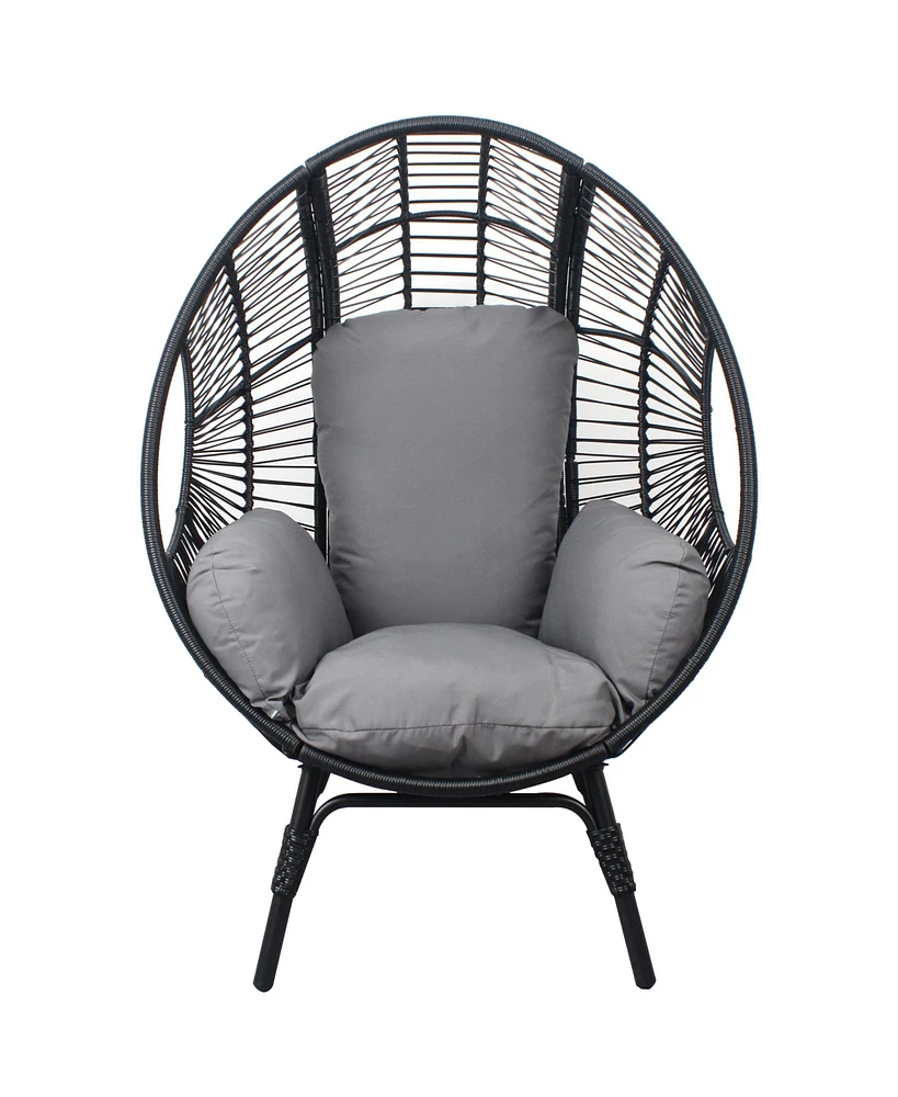 Simplie Fun Patio Pe Wicker Egg Chair Model with Black Color Rattan Grey Cushion