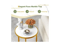 Slickblue Marble Top Round Side Table 16-Inch End Table with Golden Metal Frame-1 Piece