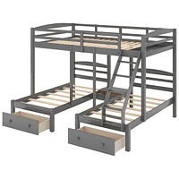 Full Over Twin & Twin Bunk Bed, Triple Bunk Bed With Drawers