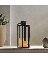 Streamdale Furniture Hexagonal Stainless Steel Lantern with Tempered Glass for Outdoor Decor