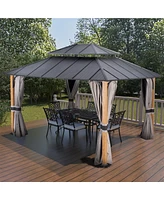 Mondawe 12 ftx14 ft Hardtop Gazebo Double Roof Aluminum Patio Gazebo with Netting and Curtains