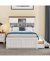 Streamdale Furniture Solid Pine Captain Bookcase Bed With Trundle Bed And 3 Spacious Under Bed Drawers