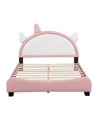 Simplie Fun Unicorn Headboard Full Size Bed, Platform with Footboard