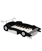 Simplie Fun Full Size Race Car-Shaped Platform Bed With Wheels