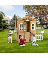 Streamdale Furniture Outdoor Firwood Playhouse with Door, Windows, and Serving Stations for Kids