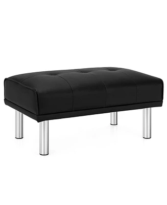 Slickblue Rectangle Tufted Ottoman with Stainless Steel Legs for Living Room-Black