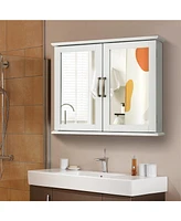 Slickblue 2-Tier Bathroom Wall-Mounted Mirror Storage Cabinet with Handles-White