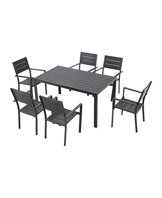 Mondawe 7 Piece Metal Rectangle Patio Table Set Outdoor Dining Lounge Chair Recliner