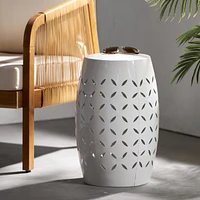 Elegant Lace-Cut Metal Barrel Side Table for Outdoor and Indoor Use