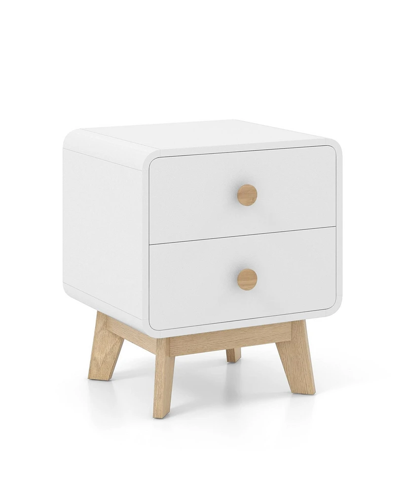 Slickblue Nightstand with 2 Drawers Solid Rubber Wood Legs