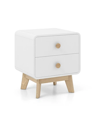 Slickblue Nightstand with 2 Drawers Solid Rubber Wood Legs