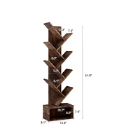 gaomon 8-Tier Tree Bookshelf with Storage Wooden Floor Standing Bookcase