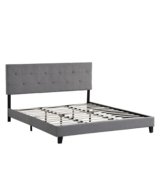 Simplie Fun Upholstered King Platform Bed, Tufted Headboard, Easy Assembly, Gray