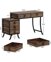Tribesigns Computer Desk with 5 Drawers, 55" Home Office Desk with Reversible Drawer Cabinet, Industrial Wood Study Writing Table Workstation with Fil
