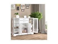 Slickblue Sideboard Buffet Server Storage Cabinet with 2 Drawers and Glass Doors