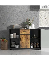 Sugift 48 Inch Industrial Buffet Sideboard with 4 Open Cubbies