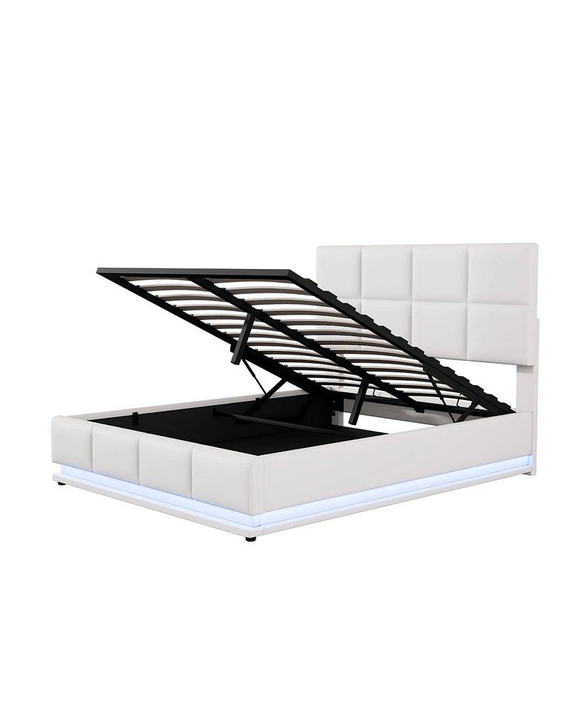 Streamdale Furniture Modern White Storage Bed with Led Lights & Usb Charger