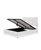 Simplie Fun Modern White Storage Bed with Led Lights & Usb Charger