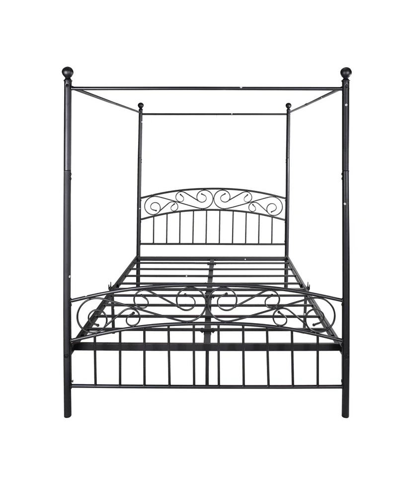 Simplie Fun Queen Size Metal Canopy Bed Frame With Headboard And Footboard