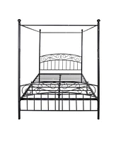 Simplie Fun Queen Size Metal Canopy Bed Frame With Headboard And Footboard